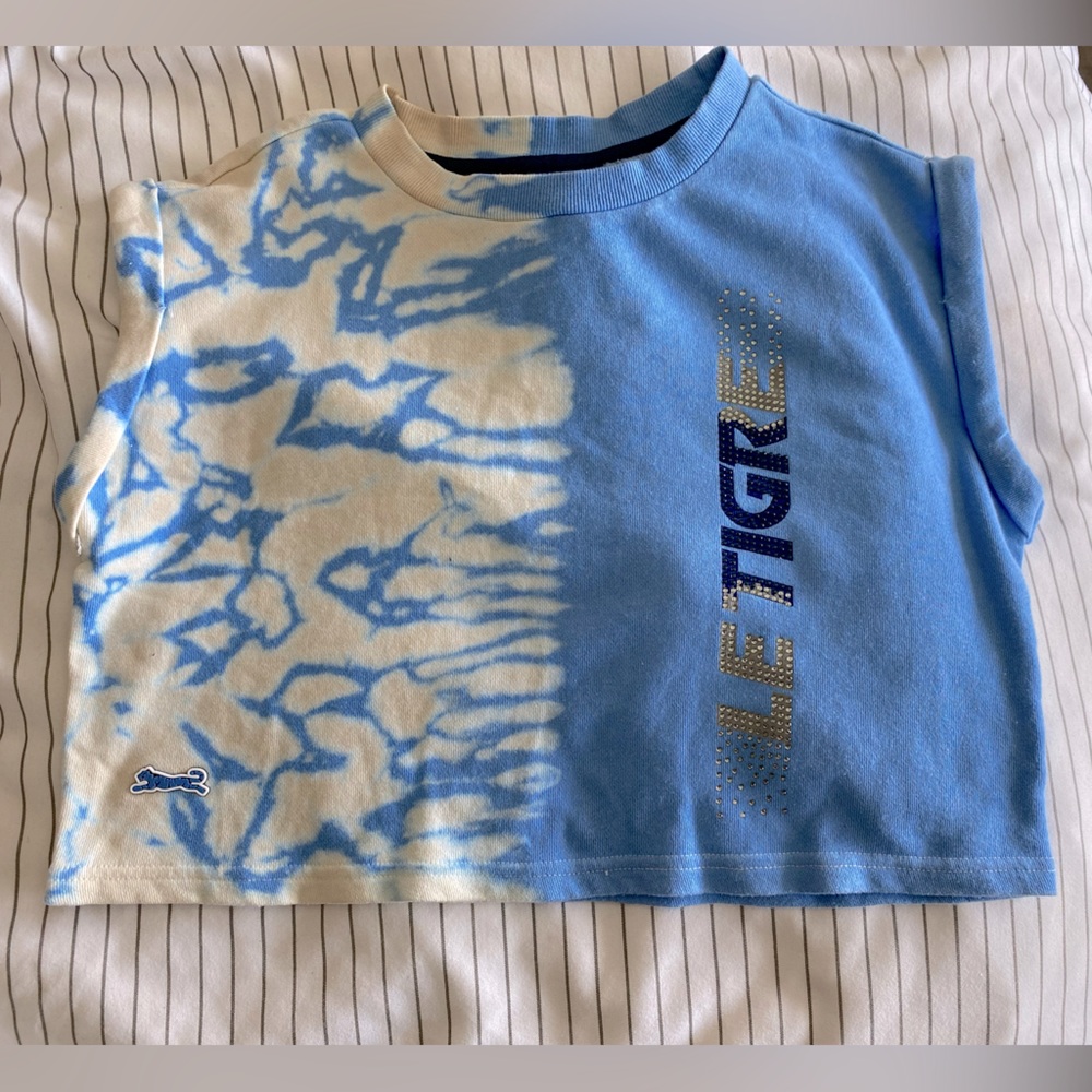 NWT Le Tigre Women's Elise Tie-Dye Crop Tank Top, blue and white, size S